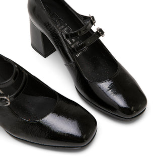 Black Leather Mary Jane Chunky Heel