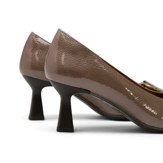 Light Brown Leather Stiletto Buckle Mid-Heel Shoes