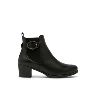 Black Leather Ankle Boots with Side Elastic Buckle Strap