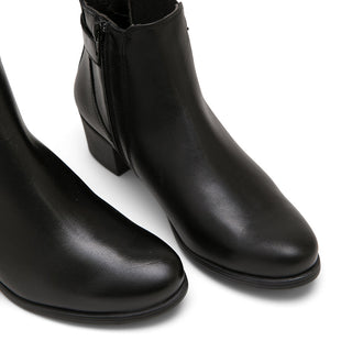 Black Leather Ankle Boots with Side Elastic Buckle Strap