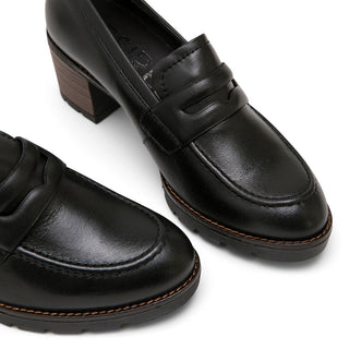 Black Leather Mid Heel Loafers