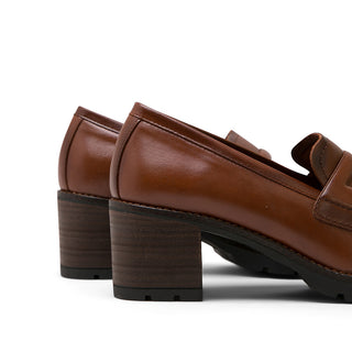 Brown Leather Mid Heel Loafers