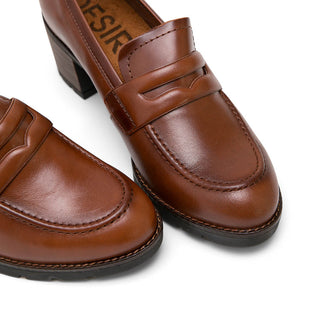 Brown Leather Mid Heel Loafers