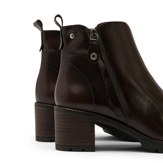 Dark Brown Leather Ankle Boots with Side Zipper