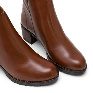 Brown Leather Ankle Boots with Side Zipper