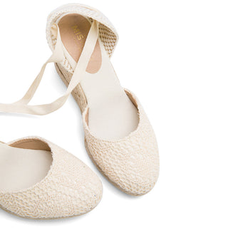 White Wedge Lace-Up Espadrilles with Lace Knitting
