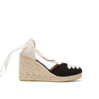 Black Wedge Lace-Up Espadrilles with Shoelace Detail