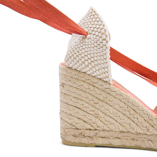 Coral Orange Wedge Lace-Up Espadrilles with Shoelace Detail