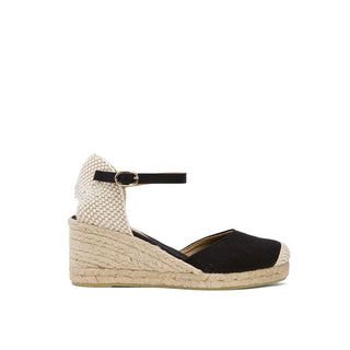 Black Wedge Espadrilles with Buckle Up