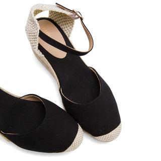 Black Wedge Espadrilles with Buckle Up