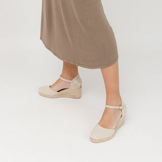 White Wedge Espadrilles with Buckle Up