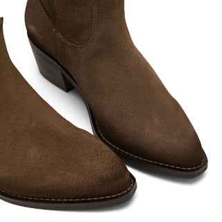 Brown Suede Stiletto Ankle Boots with V-Cut