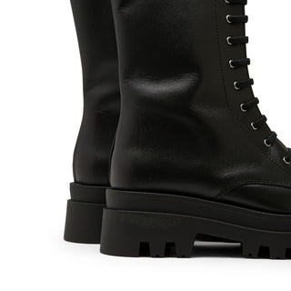Black Leather Combat boots with Lace-up