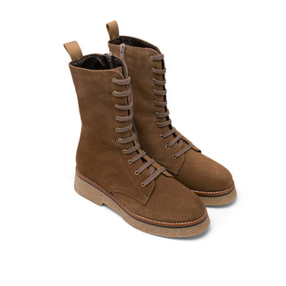 Brown Suede Combat boots with Lace-up