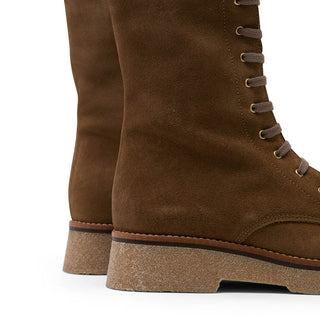 Brown Suede Combat boots with Lace-up