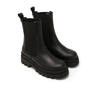 Black Leather Chelsea Boots with Side Elastic