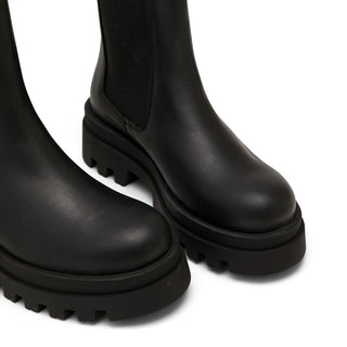 Black Leather Chelsea Boots with Side Elastic