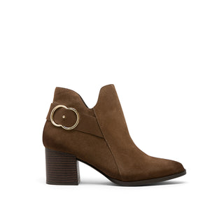 Dark Brown Suede Ankle Boots with Side Buckle
