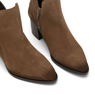 Dark Brown Suede Stiletto Ankle Boots with Side Buckle