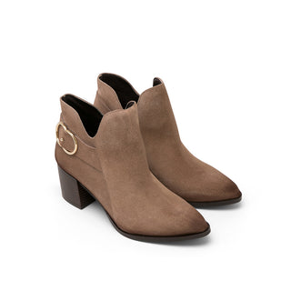 Light Brown Suede Ankle Boots with Side Buckle