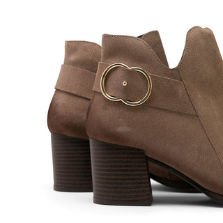 Light Brown Suede Stiletto Ankle Boots with Side Buckle
