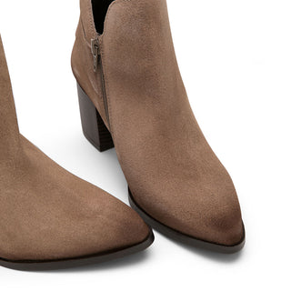 Light Brown Suede Stiletto Ankle Boots with Side Buckle