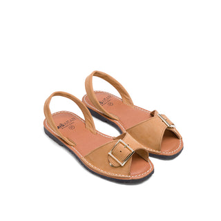 Tan Brown Leather Espadrilles with Buckle Strap