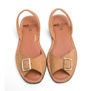 Tan Brown Leather Espadrilles with Buckle Strap