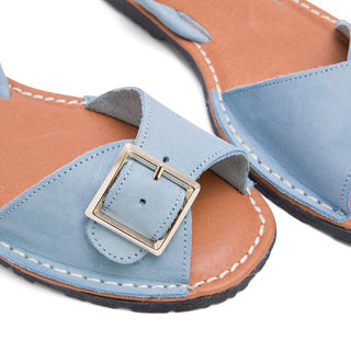 Turquoise Leather Espadrilles with Buckle Strap