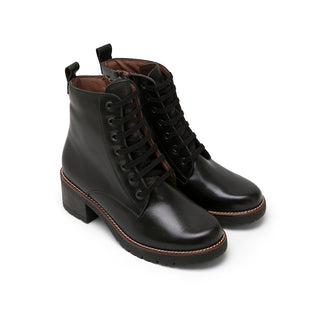 Black Leather Mid-Heel Combat boots