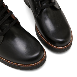 Black Leather Mid-Heel Combat boots