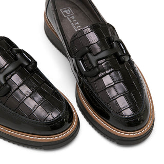 Black Leather Platform Loafers with Horsebit