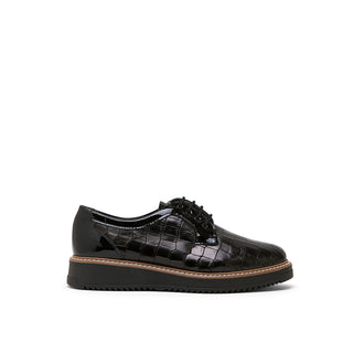 Black Croc-Embossed Leather Platform shoes with Lace-up