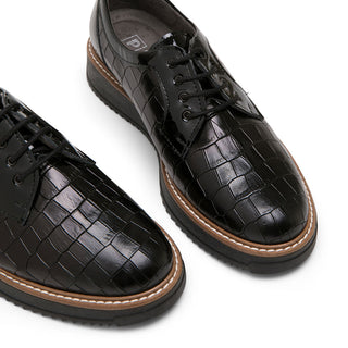 Black Croc-Embossed Leather Platform shoes with Lace-up