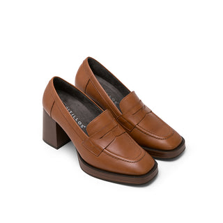 Brown Leather High Heel Loafers