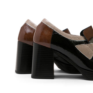 Two-Tone Leather High Heel Loafers with Horsebit
