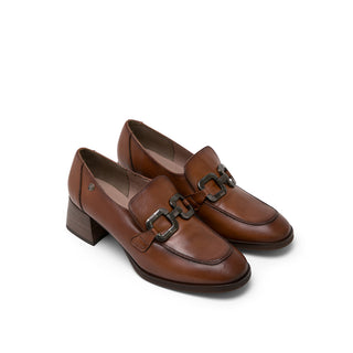 Brown Leather Low-Heel Loafers with Horsebit