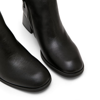Black Leather Low-Heel Boots with V-Cut