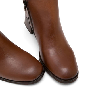 Brown Leather Low-Heel Boots with V-Cut