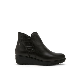 Black Leather Booties with Croc-Embossed