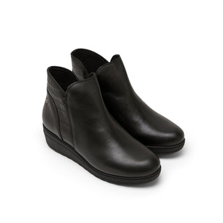 Black Leather Booties with Croc-Embossed