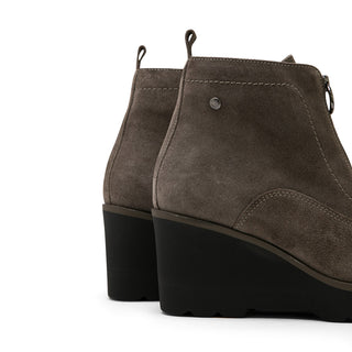 Gray Suede Wedge Ankle Boots with Front Zip