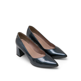 Dark Blue Leather Stiletto High-Heel Shoes