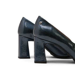 Dark Blue Leather Stiletto High-Heel Shoes