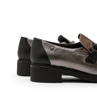 Metallic Colorblock Leather Loafers with Horsebit Buckle