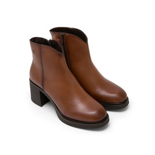Brown Leather Ankle Boots with V-Cut