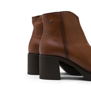 Brown Leather Ankle Boots with V-Cut