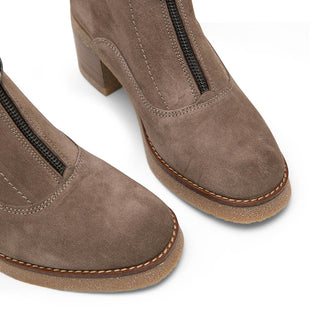 Light Brown Suede Ankle Boots with Front Zipper