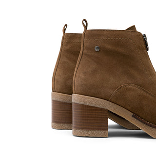 Brown Suede Ankle Boots with Front Zipper