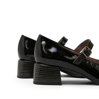 Black Leather Mary Jane with Chunky Heel